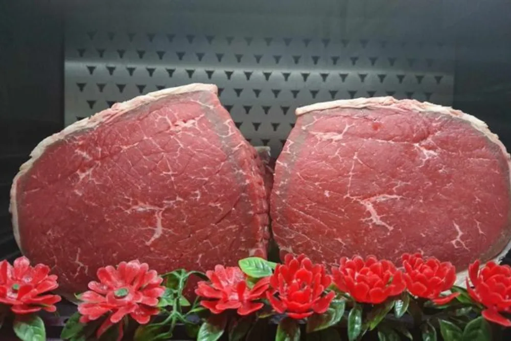 Well-marbled native breed beef at Teddington's butchery
